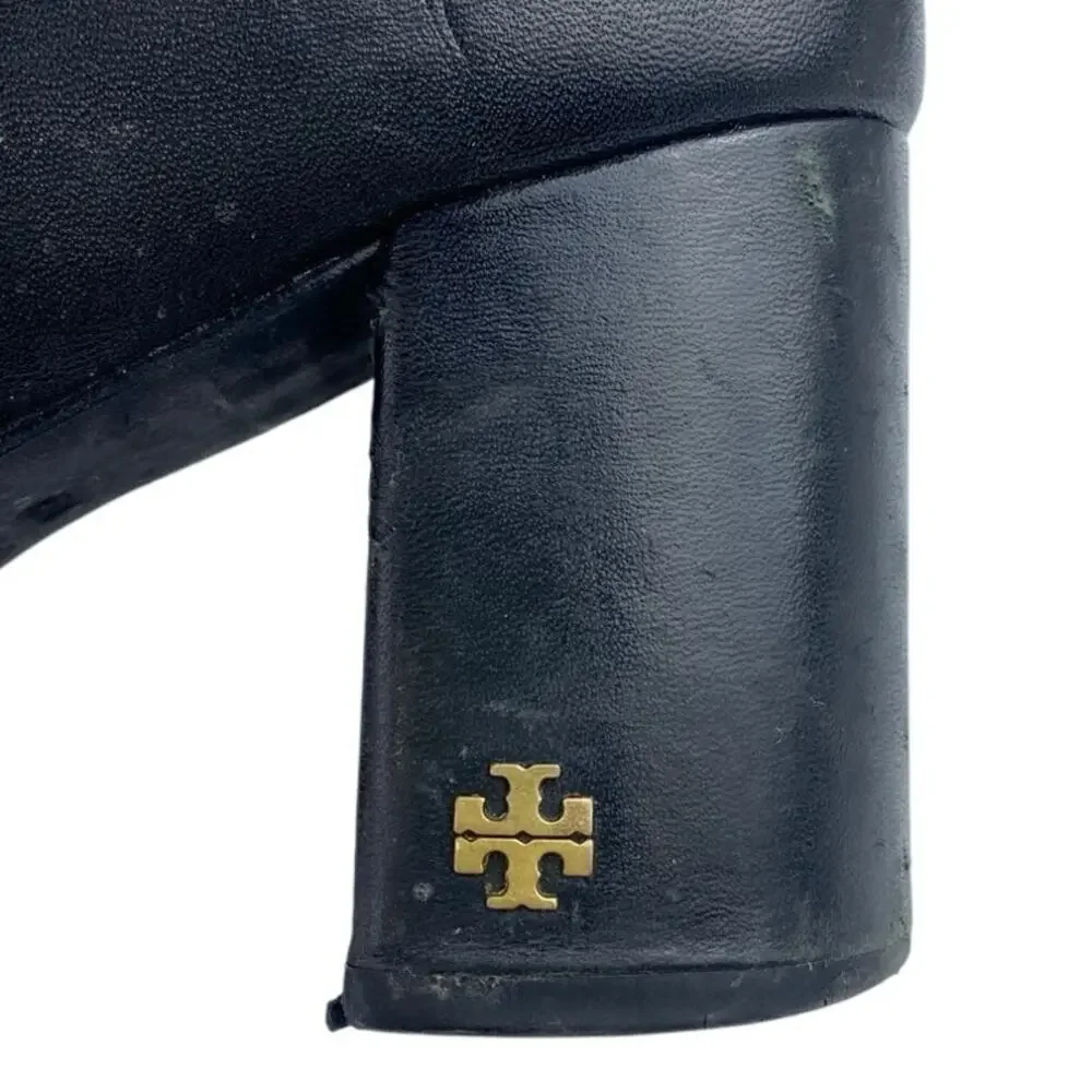 Tory Burch Brooke Womens Black Leather Block Heel Round Toe Zip Ankle Boots 8.5M